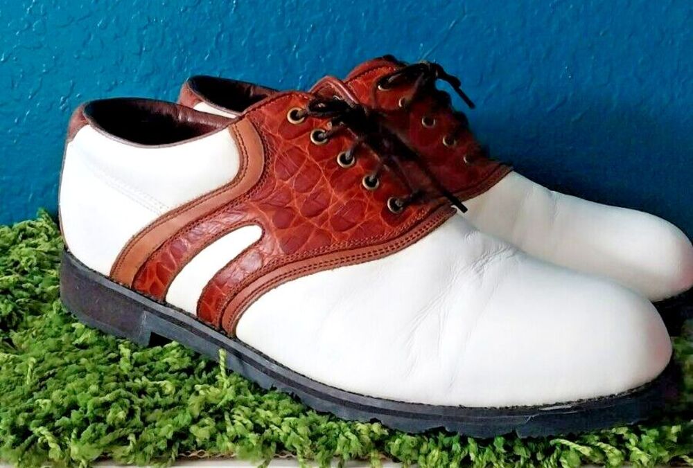 Florsheim Spikeless White/Brown Magneforce Golf Shoes Size 9.5 Men's